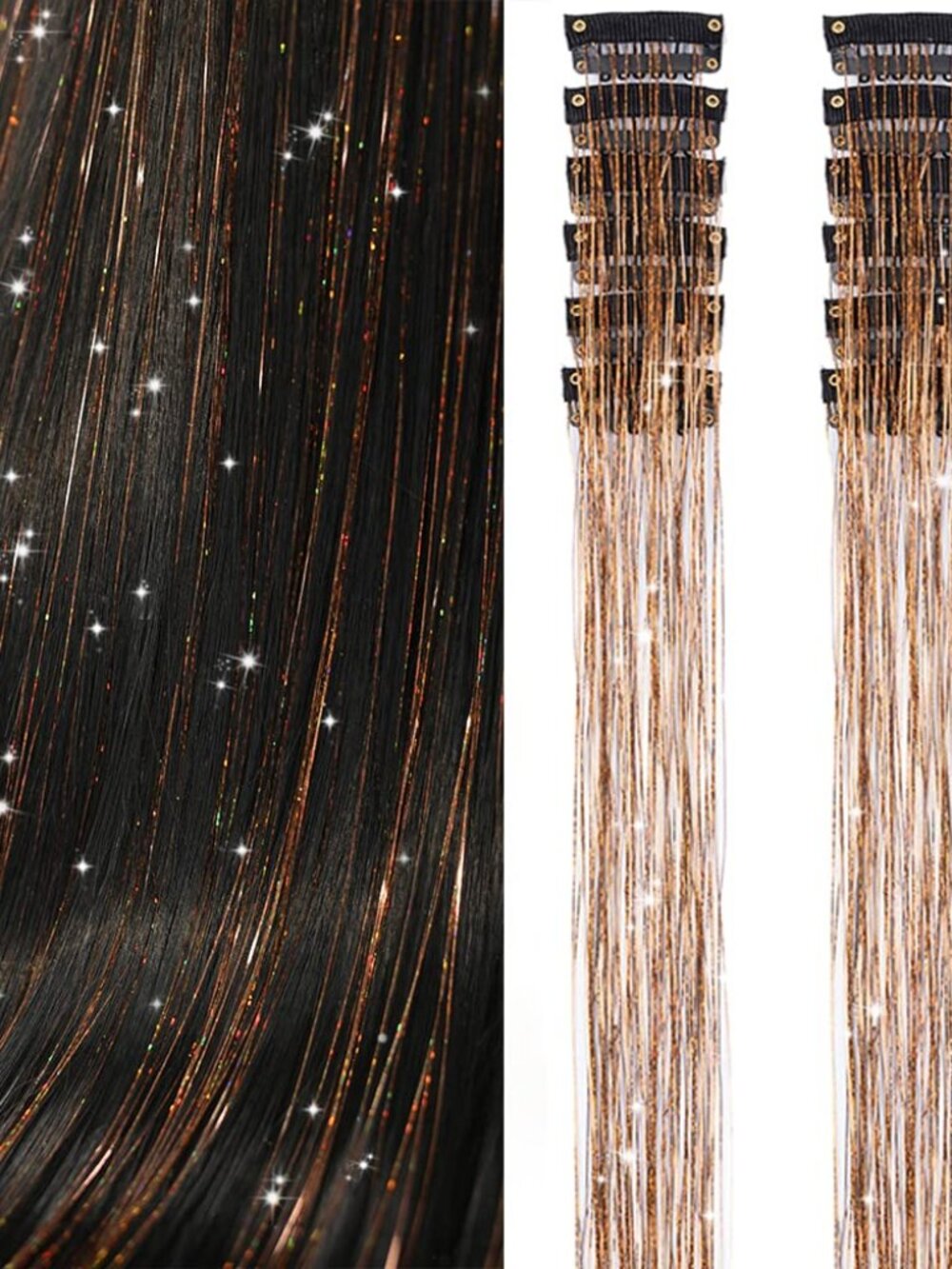 Clip in Hair Tinsel, Pack of 12Pcs,20 Inch Glitter Tinsel Hair Extensions, Festi